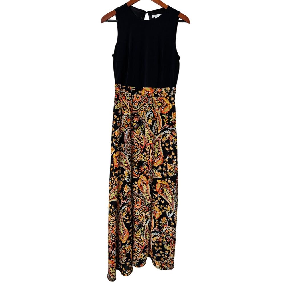 New York & Company Black Paisley Sleeveless Maxi Dress Key Hole Size‎ Medium